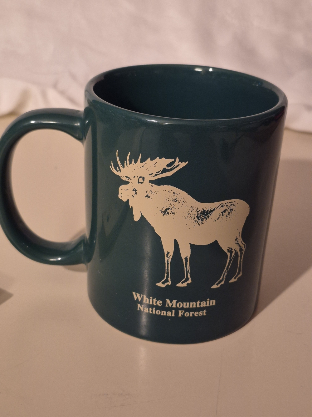 Dark Green Moose US Forest Service Ceramic Coffee Mug White Mountains